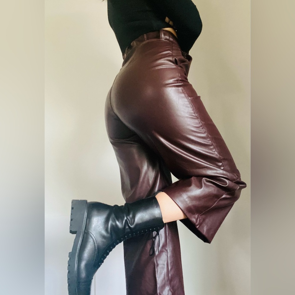 NWT H&M Faux Leather Burgundy Pants Size 2